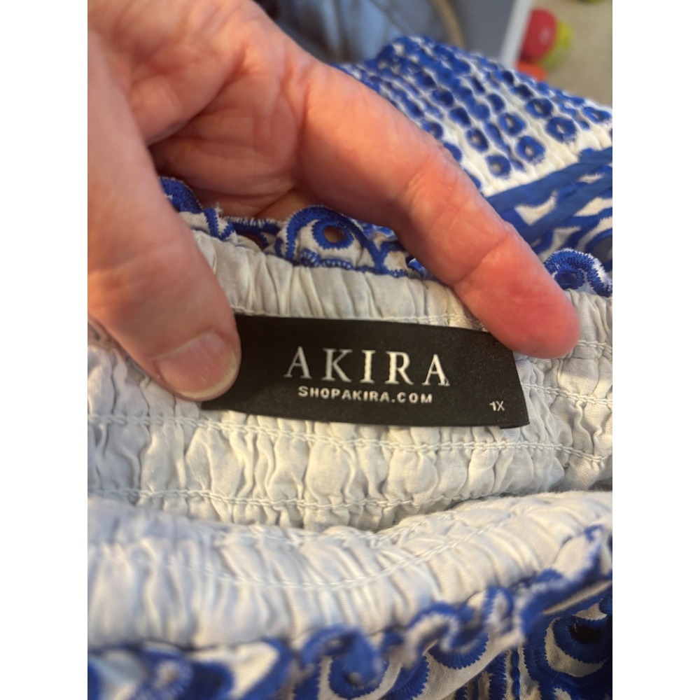 Akira Blue Summer Off Shoulder Smocked Crop Top 1X, boho, resort, cottagecore - Picture 3 of 4